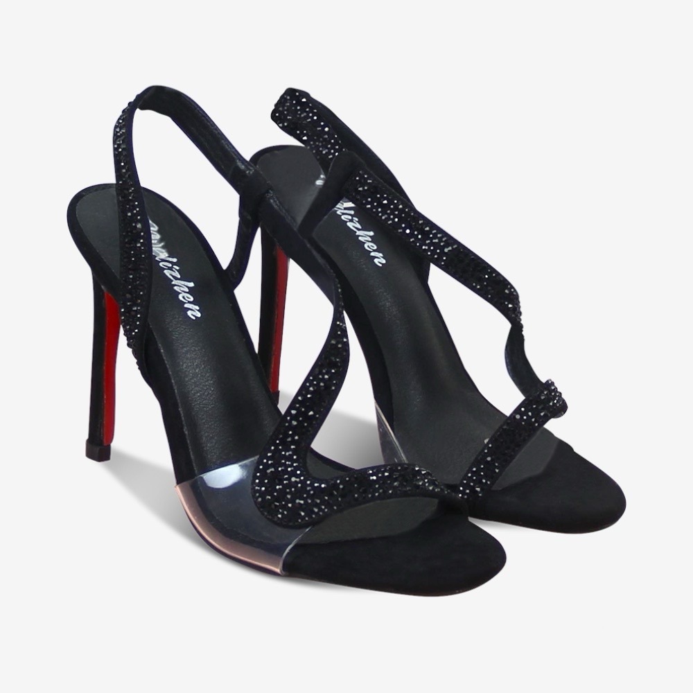 Women’s Rosalie Crystal Embellised High Heel Wrap Around Sandals in Black